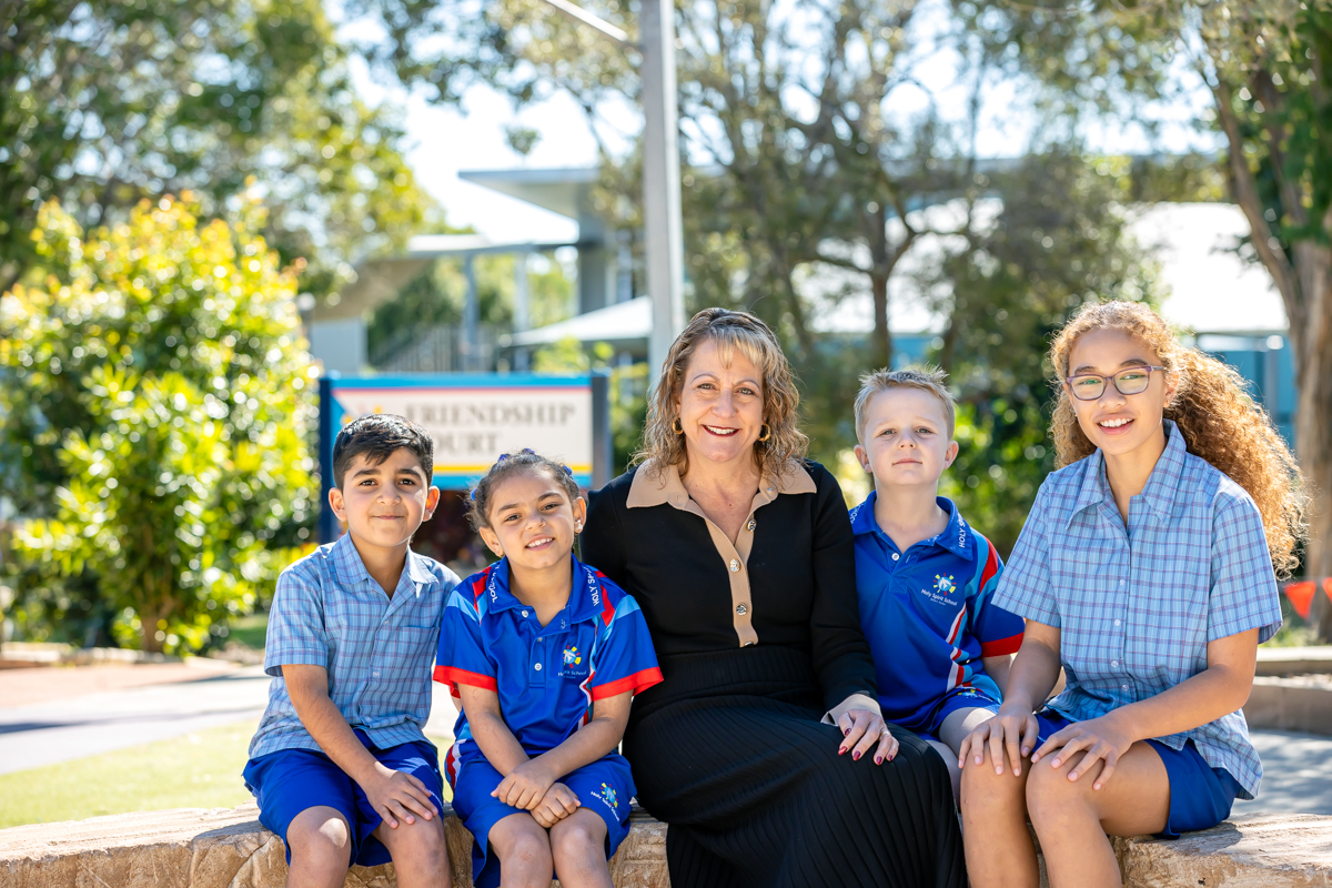 Principal with students